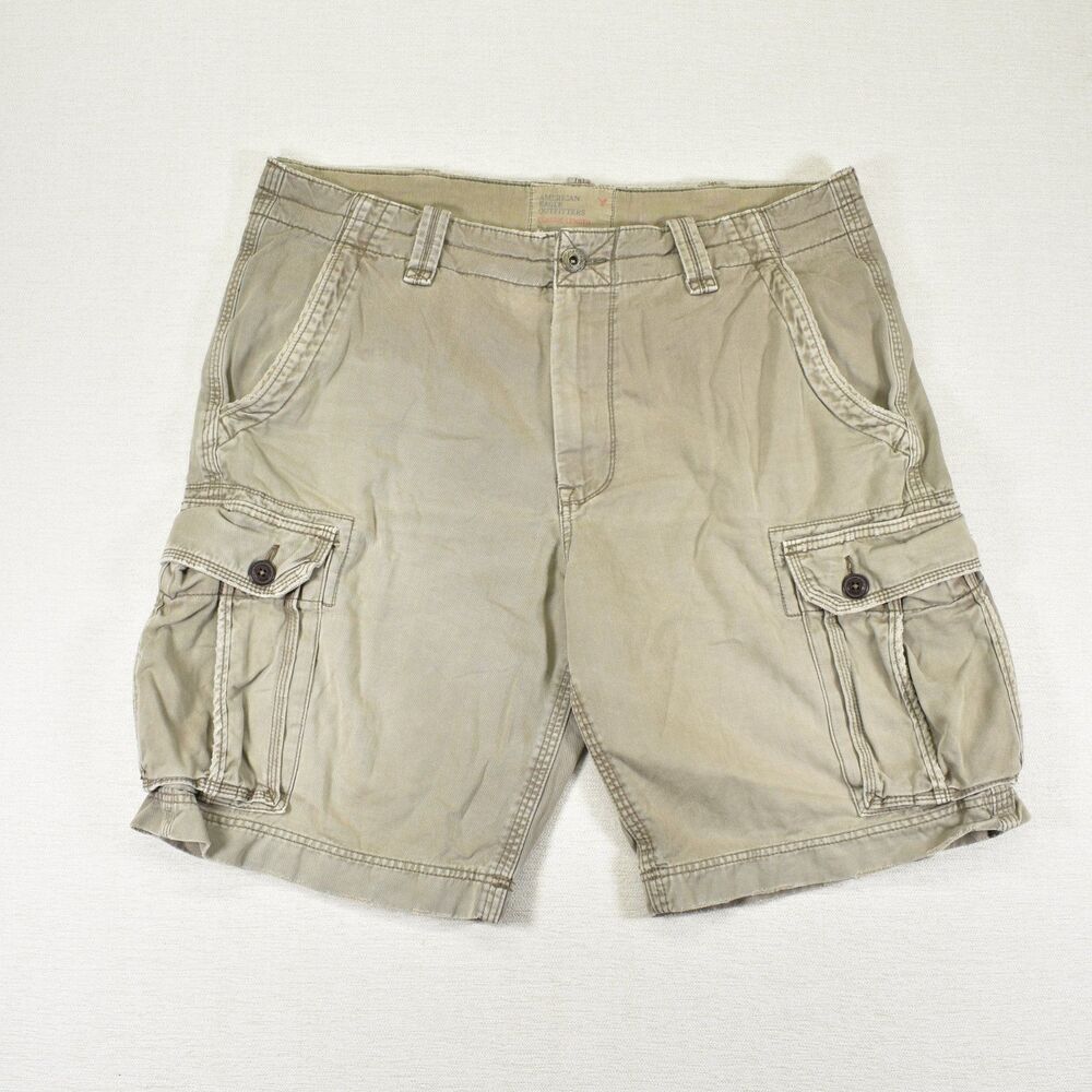 American Eagle Cargo Shorts Mens 38 Khaki Beige Classic Length Y2K Style Grunge
